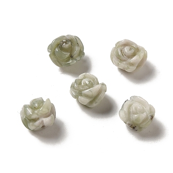Natural Peace Jade Carved Flower Beads, Rose, 8.5~10x10x10.5mm, Hole: 1mm