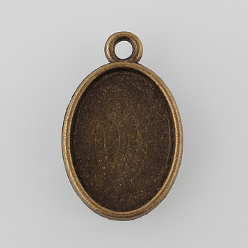 Oval Two-Sided Alloy Pendant Cabochon Settings, Cadmium Free & Nickel Free & Lead Free, Antique Bronze, Tray: 18x13mm, 24.5x15.5x3mm, Hole: 2mm