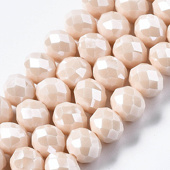 Electroplate Glass Beads Strands, Pearl Luster Plated, Faceted, Rondelle, Navajo White, 3.5x3mm, Hole: 0.4mm, about 113~115pcs/strand, 32~33cm