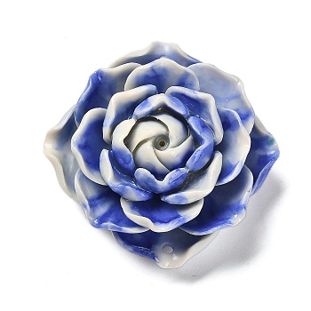 Synthetic Shell Dyed Carved Flower Connector Charms, Royal Blue, 47.5x49x20mm, Hole: 2mm