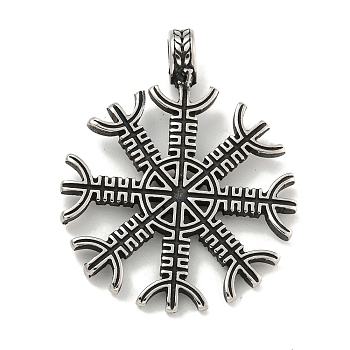 Viking 316 Surgical Stainless Steel Pendants, Helm of Awe Charm, Antique Silver, 42x33.5x8mm, Hole: 5.2mm