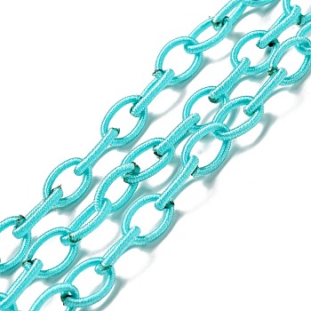 Handmade Nylon Cable Chains Loop, Oval, Light Sky Blue, 8~9x11~13x2mm, about 85cm/strand, 33.5 inch