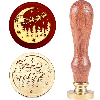 Christmas Theme Wax Seal Stamp Set, Sealing Wax Stamp Solid Brass Head with Wooden Handle, for Envelopes Invitations, Gift Card, Christmas Tree, 83x22mm, Stamps: 25x14.5mm