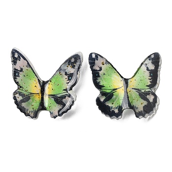 Translucent Resin Cabochons, with Gold Foils, Butterfly, Light Green, 37x40x2mm