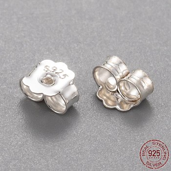 925 Sterling Silver Ear Nuts, with 925 Stamp, Silver, 5x6x3mm, Hole: 0.8mm