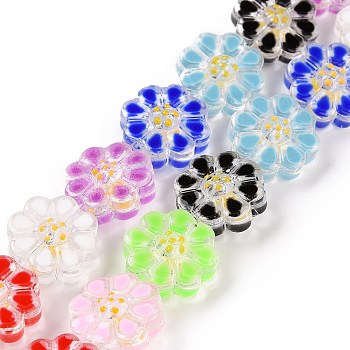 Handmade Lampwork Beads Strands, Flower, Mixed Color, 13.5x6.5mm, Hole: 0.7mm, about 28pcs/strand, 15.12''(38.4cm)