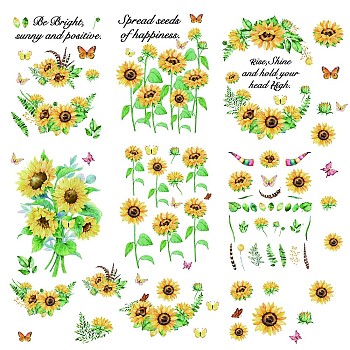 8 Sheets 8 Styles PVC Waterproof Wall Stickers, Self-Adhesive Decals, for Window or Stairway Home Decoration, Rectangle, Sunflower Pattern, 200x145mm, about 1 sheets/style