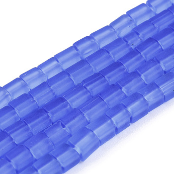 Transparent Frosted Glass Bead Strands, Rectangle, Royal Blue, 3~8.5x3.5~4x3.5~4mm, Hole: 1.2mm, about 96~101pcs/strand, 15.16 inch~15.55 inch(38.5~39.5cm)