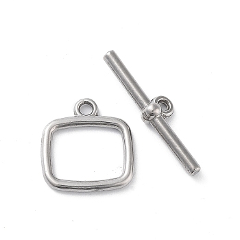 304 Stainless Steel Toggle Clasps, Rectangle, Stainless Steel Color, 16x15x2mm, Hole: 1.8mm