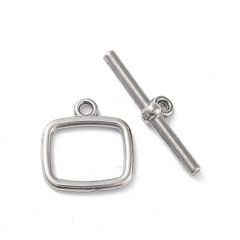 Non-Tarnish 304 Stainless Steel Toggle Clasps, Rectangle, Stainless Steel Color, 16x15x2mm, Hole: 1.8mm, Bar: 6x25x4mm, Hole: 1.6mm