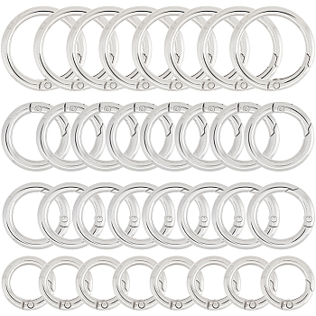 32Pcs 4 Styles Zinc Alloy Spring Gate Rings, O Rings, Platinum, 20~33x3.5~54mm, Inner Diameter: 13~26mm, 8pcs/style
