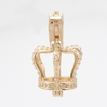 Brass Locket Pendants, Cage Pendants, Hollow, Crown, Light Gold, 20x12x14mm, Hole: 4x3mm, Inner measure: 7x9mm
