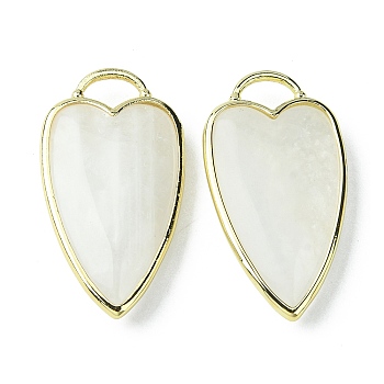 Natural White Moonstone Pendants, Faceted Heart Charms, with Rack Plating Light Gold Plated Brass Edge, 34.5x18x7mm, Hole: 7x5mm