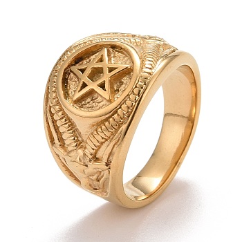 Ion Plating(IP) 304 Stainless Steel Pentagram Chunky Finger Ring for Women, Golden, Inner Diameter: 18.1~22.2mm