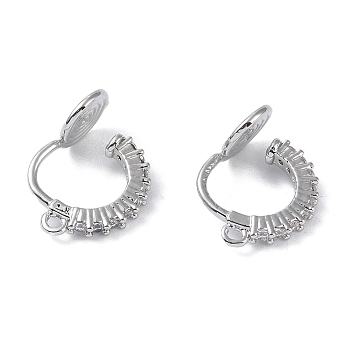 Brass with Cubic Zirconia Cuff Earrings Findings, Rings, Platinum, 18.5x14.5x7.5mm, Hole: 1.2mm