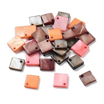 Natural Freshwater Shell Dyed Pendants, Square, Colorful, 13.5x13x2mm, Hole: 1.4mm