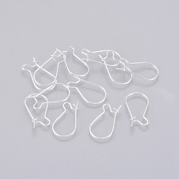 Brass Hoop Earrings Findings Kidney Ear Wires, Silver Color Plated, 18 Gauge, 20x10mm, Pin: 1mm