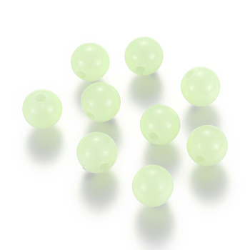 Luminous Acrylic Round Beads, Pale Green, 8mm, Hole: 2mm