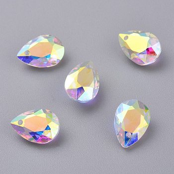 Glass Rhinestone Pendants, Faceted, Teardrop, Crystal AB, 11.5x8x5mm, Hole: 1.5mm