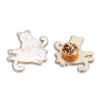 Cat Shape Enamel Pin, Light Gold Plated Alloy Animal Badge for Backpack Clothes, Nickel Free & Lead Free, Pink, 28x25mm