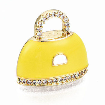 Brass Micro Pave Cubic Zirconia Enamel Pendants, Nickel Free, Bag, Real 16K Gold Plated, Yellow, 17x18x9.5mm, Hole: 4x5mm