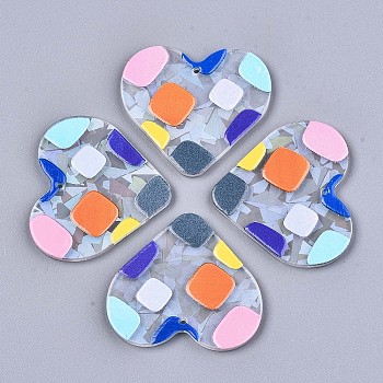 Transparent Clear Acrylic Pendants, 3D Printed, with Film on the Back, Heart with Square Pattern, Colorful, 37x41x2.5mm, Hole: 1.6mm