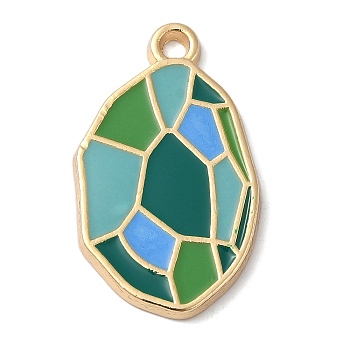 Zinc Alloy Enamel Pendants, Golden, Oval Charm, Green, 29x17x2mm, Hole: 3mm