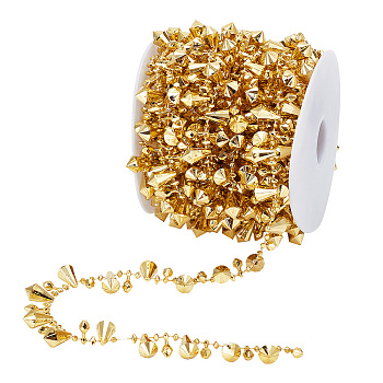 Acrylic Diamond Beaded Trim, Wedding Decoration, Gold, 5/8 inch(15mm), about 10.94 Yards(10m)/Roll