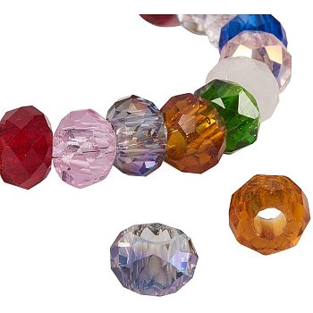 Mixed Color Faceted Rondelle Glass Beads Diameter 8mm Large Hole Beads for Jewelry Making, about 100pcs/box
