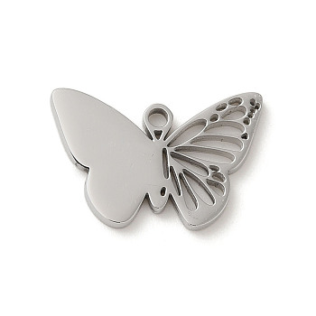 304 Stainless Steel Pendants, Laser Cut, Butterfly Charm, Stainless Steel Color, 12x18x1.5mm, Hole: 1.4mm