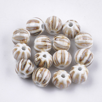 Handmade Porcelain Beads, Fancy Antique Glazed Porcelain, Round, Linen, 11~12x10~11x10~10.5mm, Hole: 2~2.5mm