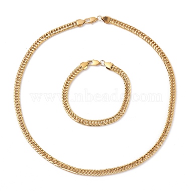 Vacuum Plating 304 Stainless Steel Wheat Chain Necklaces & Bracelets Jewelry Sets(SJEW-I207-02G)-1