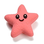 Food Grade Eco-Friendly Silicone Beads, Cute Starfish, Pink, 28x28x13mm, Hole: 2mm(SIL-I022-04B)