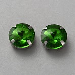 Sew on Rhinestone, Faceted Glass Rhinestone, Multi-Strand Links, with Platinum Tone Alloy Settings, Round, Emerald, 12x8mm, Hole: 1mm(DIY-WH20010-41C-16)