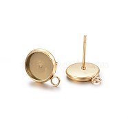 Ion Plating(IP) 304 Stainless Steel Stud Earring Settings, with Loop, Flat Round, Golden, Tray: 12mm, 16x14x2mm, Hole: 1.8mm, Pin: 0.8mm(STAS-H467-08G-14mm)