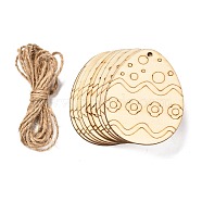 DIY Crafts Easter Egg Shape Cutouts Pendants, with Hemp Rope, Wave Pattern, 74~84x58~68x2~2.5, Hole: 2.5~3mm, 10pcs/bag(AJEW-P087-B01-08)