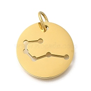 Ion Plating(IP) 304 Stainless Steel Pendants, with Jump Ring, Laser Cut, Flat Round with Constellation Charm, Real 18K Gold Plated, Cancer, 20x1.5mm, Hole: 5mm(STAS-M074-02E-G)