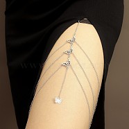 Tassel Alloy Thigh Chain, Lace Stretch Band Body Chain for Women, Platinum, Butterfly, 460mm(WGB48CD-07)