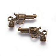 Zinc Alloy Gun Necklace Pendant, Revolver Pistol Charm, Lead Free and Cadmium Free, Antique Bronze, 22x12x3mm, Hole: 2mm(EA9073Y-AB)