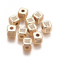 Brass Micro Pave Cubic Zirconia Beads, Horizontal Hole, Real 18K Gold Plated, Long-Lasting Plated, Cube with Letter, Clear, Letter.W, 9x9x9mm, Hole: 3.5mm(KK-K238-16G-W)