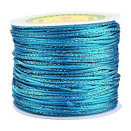 Metallic Stain Beads String Cords, Nylon Mouse Tail Cord, Deep Sky Blue, 1.5mm, about 100yards/roll(NWIR-R024-374)