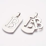 304 Stainless Steel Split Pendants, Rectangle with Letter.B, 41x23x1mm, Hole: 4x6~9mm(STAS-P121-02-B)