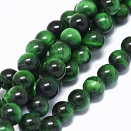 Natural Tiger Eye Beads Strands, Dyed & Heated, Round, Green, 8mm, Hole: 2mm, about 49pcs/strand, 14.7 inch(37.5cm)(G-L476-03B)