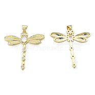 Brass Micro Pave Clear Cubic Zirconia Pendants, with Brass Snap on Bails, Nickel Free, Dragonfly, Real 18K Gold Plated, 34x32x3.5mm, Hole: 3x4mm(ZIRC-N039-258)
