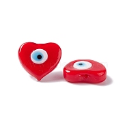 Handmade Evil Eye Lampwork Beads, Half Drilled, Heart, Red, 16~16.5x17.5~18x5.5~6mm, Hole: 1mm(LAMP-F025-07B)