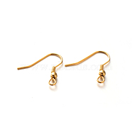304 Stainless Steel Earring Hooks, Ear Wire, with Horizontal Loop, Golden, 19~20x18~24mm, Hole: 2mm, 21 Gauge, Pin: 0.7mm(STAS-E088-19)