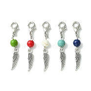 Alloy Wing Pendant Decorations, with Dyed Synthetic Turquoise Beads and Alloy Lobster Claw Clasps, Mixed Color, 43mm(HJEW-JM01379-03)