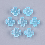 Transparent Spray Painted Glass Bead Caps, 4-Petal, Flower, Light Sky Blue, 9.5x9.5x3mm, Hole: 1mm(GLAA-S183-24C)