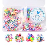 AHANDMAKER 320Pcs Heart/Fruit/Geometry Polymer Clay Beads and 1 Roll Clear Elastic Crystal Thread, for DIY Stretch Bracelets, Mixed Color, 80pcs/style(DIY-GA0002-21)