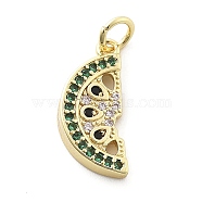 Brass Micro Pave Cubic Zirconia Pendants, Real 18K Gold Plated Charms, with Jump Ring, Watermelon, 17.5x8x3.5mm, Hole: 3mm(KK-Q029-02B-G)